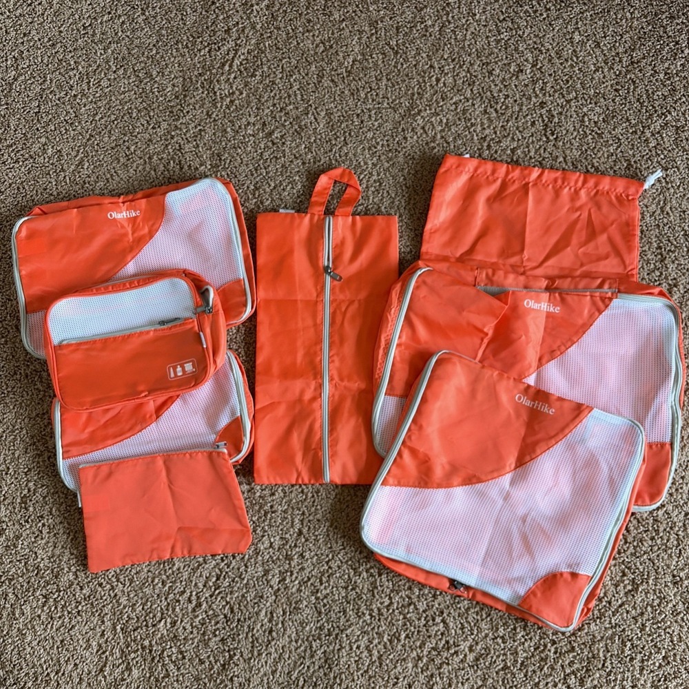 OlarHike Orange 8-Piece Travel Packing Cubes Organizer Bags Pouches Mixed Sizes